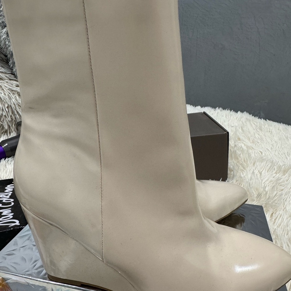 Cream Wedge Heel Boots